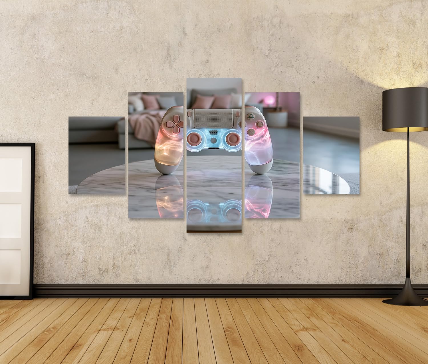 islandburner Cuadro sobre lienzo fascinante mando de videojuegos, impresión artística para sala de estar, perfecta para jugadores – 5 piezas