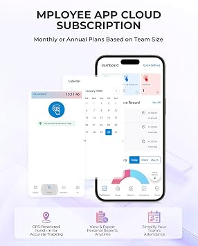 NGTeco TC7 Cloud Clocking in Machine, Face+Fingerprint+Card Attendance Time Clocks for Employees Small Business, 2.4G WiFi Remote Control Clock in Machine with Software&App, IC Cards, No Monthly Fee