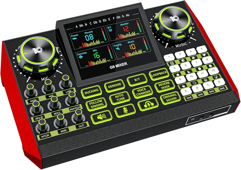Mezclador de audio para juegos G9, equipo de podcast, tarjeta de sonido en vivo para transmisión, interfaz de audio, mezclador de DJ, tarjeta de sonido/micrófono de condensador de placa para Tiktok Gaming Video Content Creator Kit.