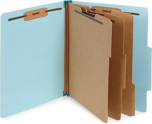 Blue Summit Supplies Carpetas de clasificación azul claro, 3 divisores, tamaño carta con expansiones Tyvek de 2 pulgadas, 8 secciones, paquete de 10