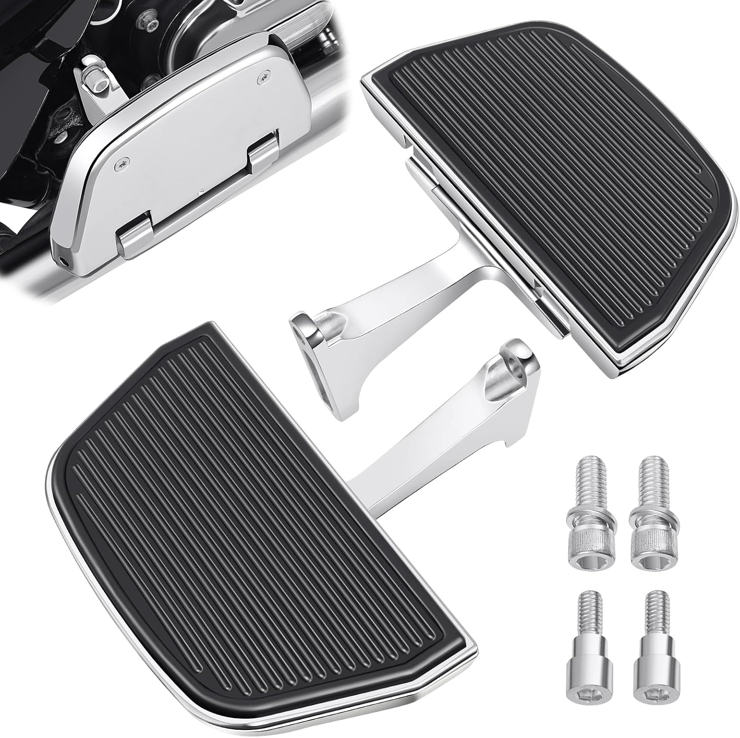 Motorcycle Passenger Floorboard Footboard with Mount Bracket Kit Compatible with Harley Davidson Touring Road King Street Glide Road Glide Electra Glide 1993-2024 Streamline, Chrome