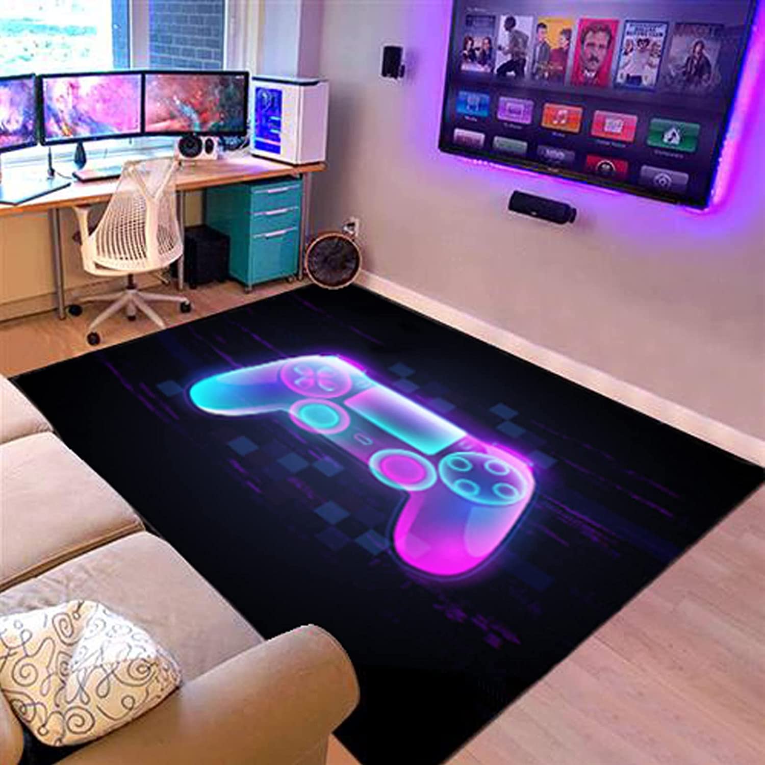 Tappeto Camera da Letto 3D Gamepad Gamer Teen Bambino Ragazzo Soggiorno Tappeto Antiscivolo Graffiti Console di Gioco Decorazione rug Action Button Flanella Carpets (Colorato,80x120 cm