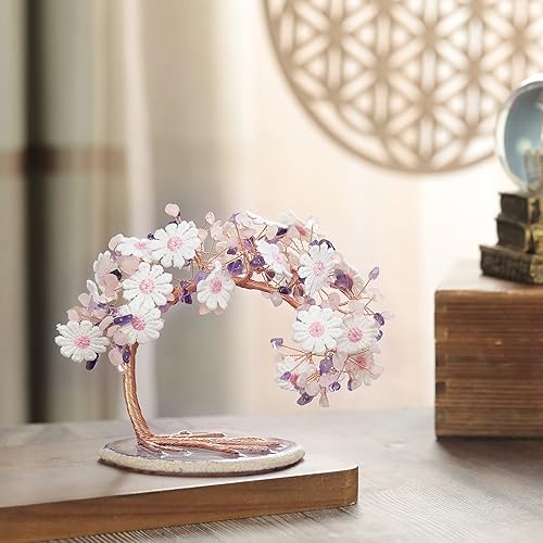 Miniatura 10 de Cheungshing Árbol de dinero de cristal bordado con base de rebanada de ágata de buena suerte, Feng Shui, árbol bonsái para decoración de mesa de