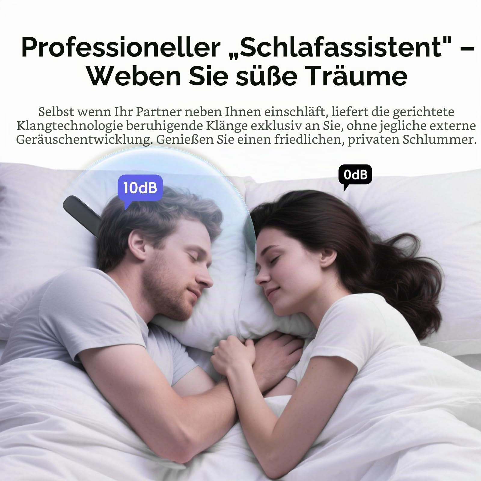 Bluetooth-Knochenschalllautsprecher mit Fernbedienung, 3 Modi, Weißes Rauschen für Unter das Kopfkissen, Verbessert den Schlaf, 3 Timer Einschlafhilfe für Erwachsene, Seitenschläfer, Büro-Nickerchen