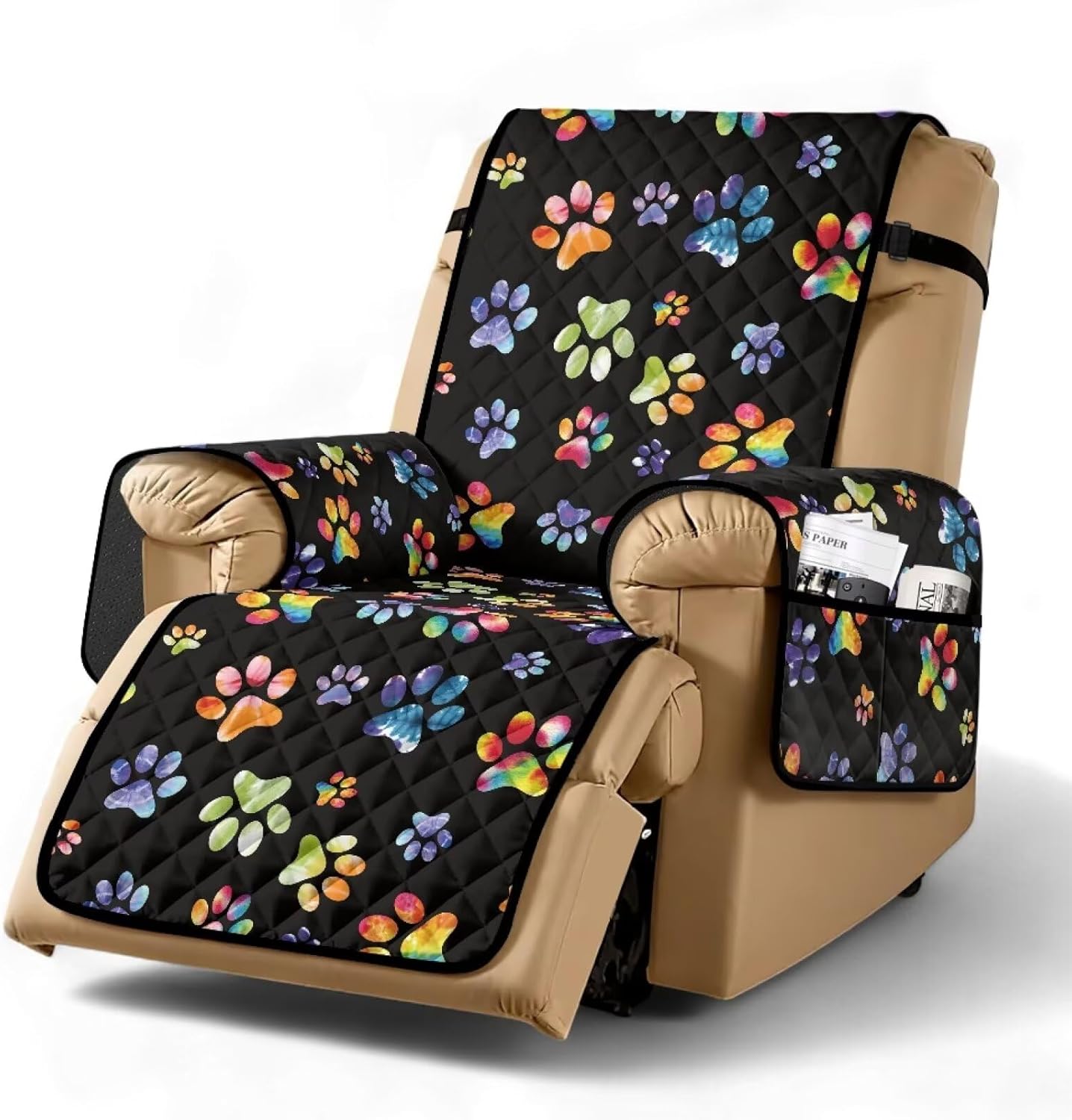 ZDCUSTOM Dog Paws Print Non Slip Recliner Cover Stay in Place, Dog Chair Cover Furniture Protector, Ideal Recliner Slipcovers for Pets and Kids