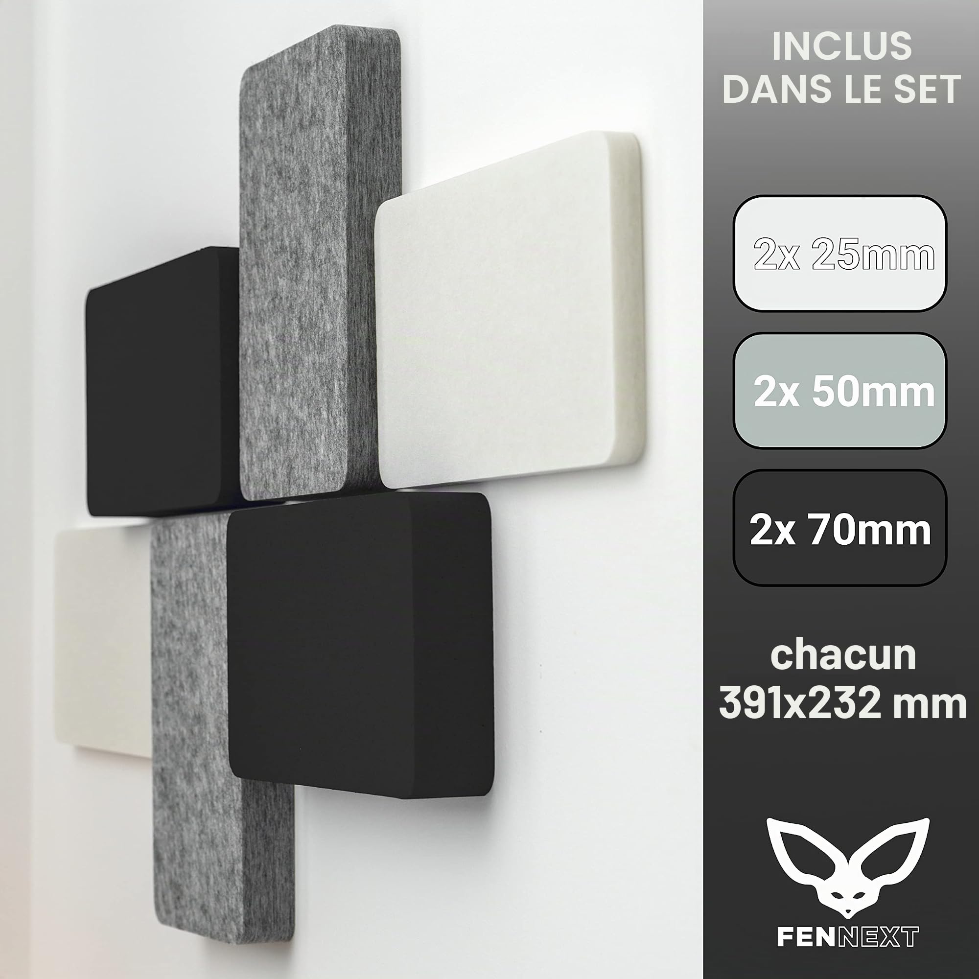 Lot de 6 panneaux muraux absorbants acoustiques pour une réduction sensible du bruit I Image acoustique moderne, entre autres comme plafond acoustique, panneaux acoustiques sûrs fabriqués
