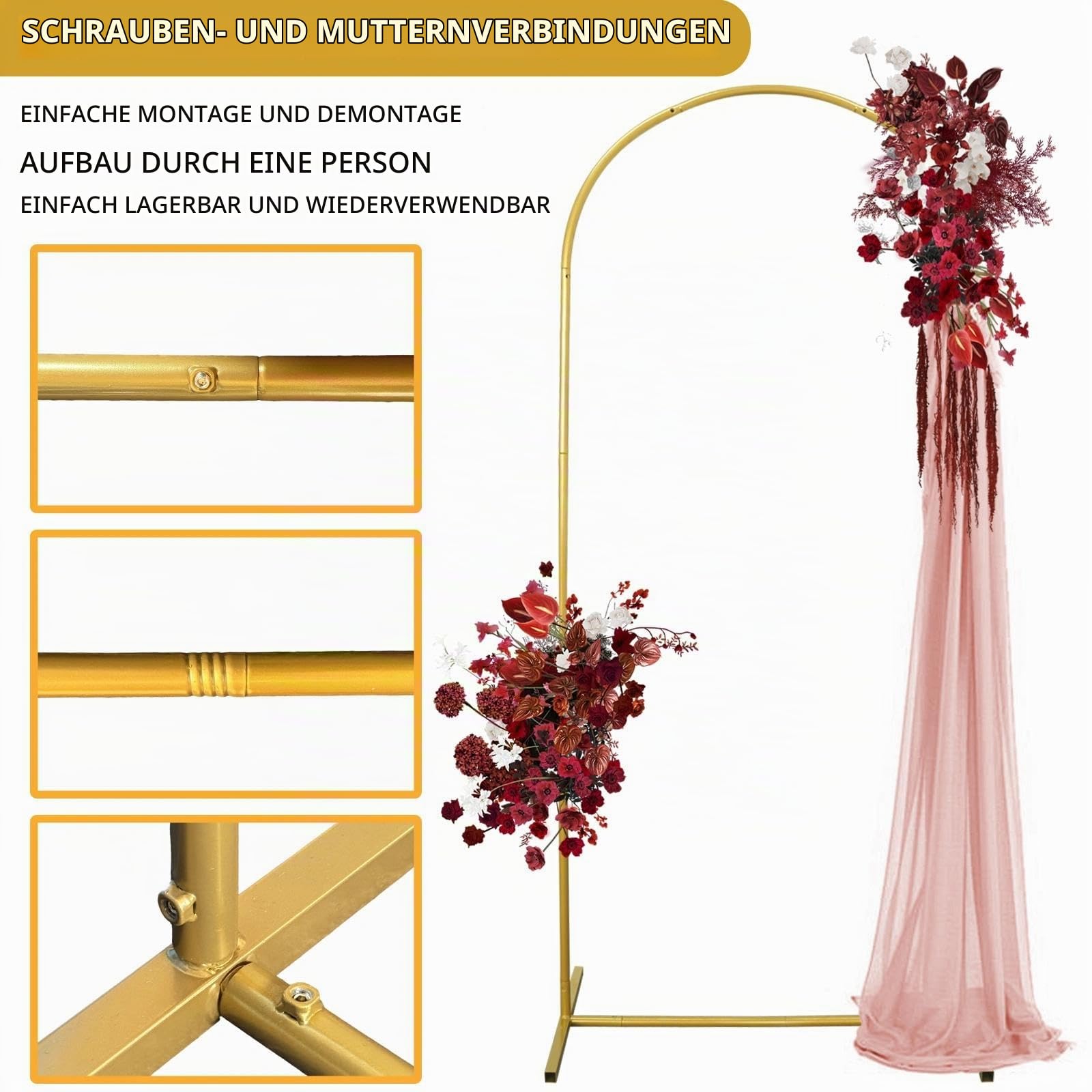 1,8 m Hochzeitsbogen Metall Ballonbogen Ständer für Party Deko | Hochzeit Bogen Hintergrund Rahmen für Hochzeit, Geburtstag, Graduierung, Jahrestag Studio Hintergrund Dekoration (0,8x1,8m)