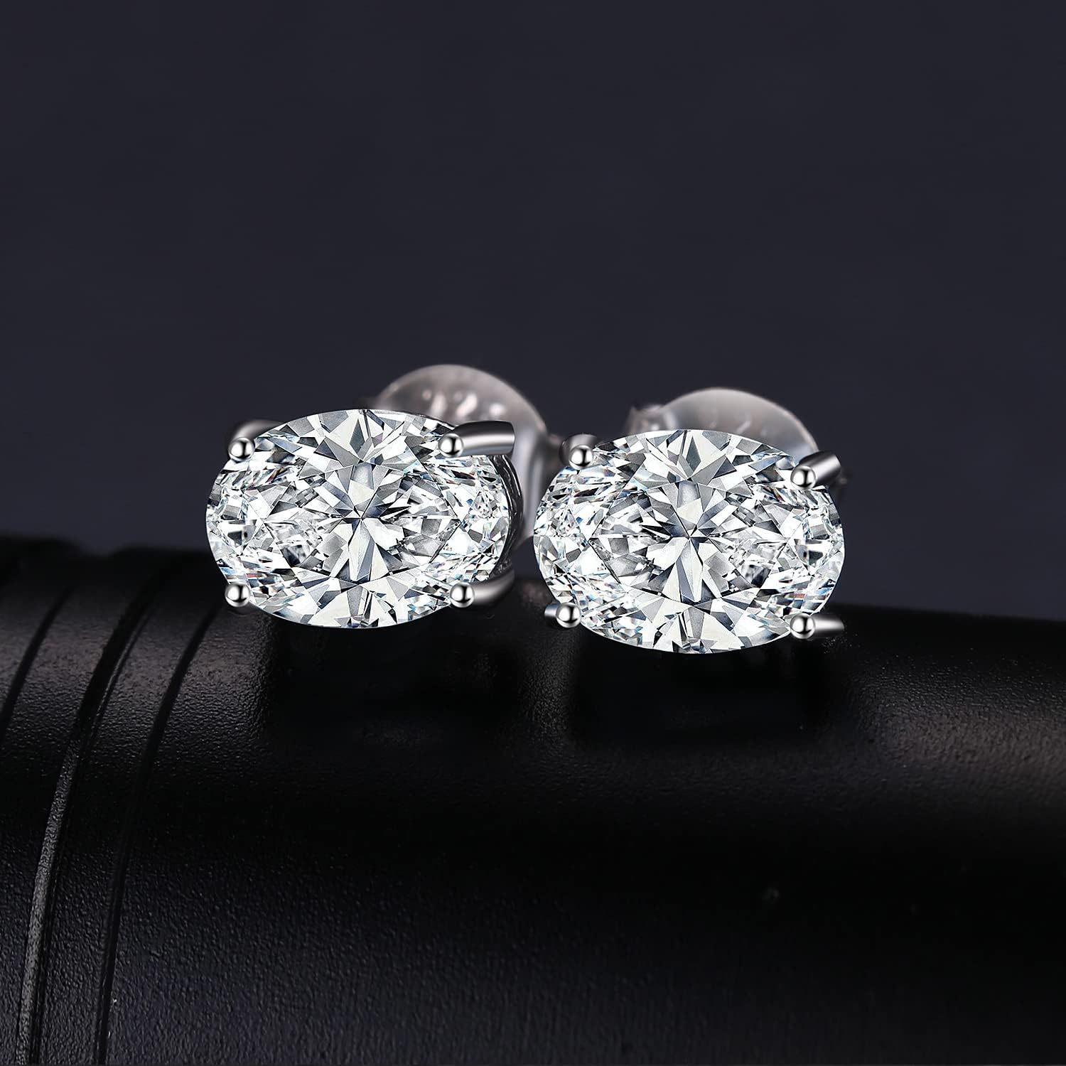 JewelryPalace Oval Cut 2ct Cubic Zirconia Solitaire Stud Earrings for Women, 925 Sterling Silver 14k White Yellow Rose Gold Plated Earrings for Her, Classic Simulated Diamond Earrings Jewelry Sets - Image 3