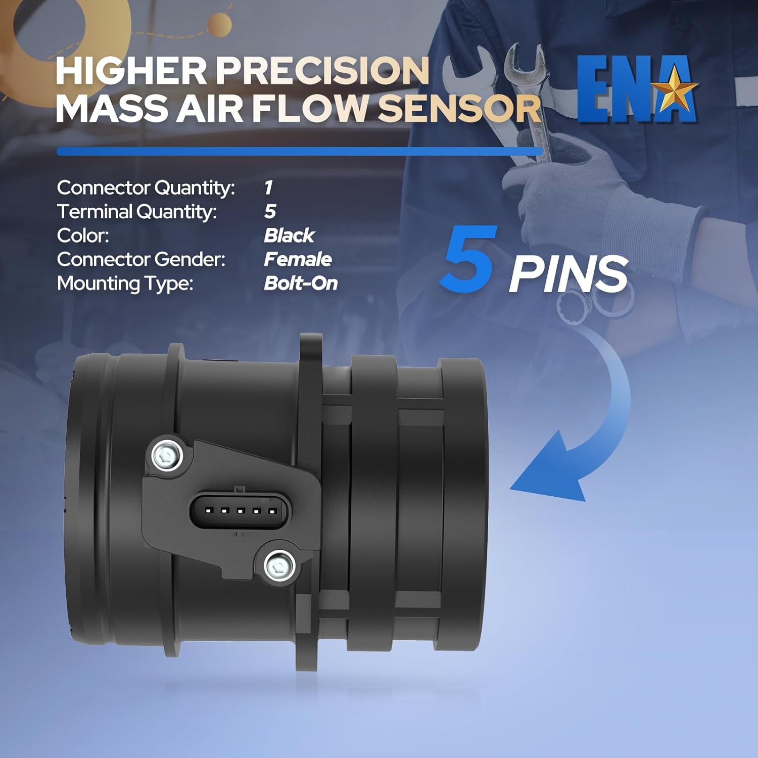 ENA Mass Air Flow Sensor Meter MAF Compatible with Audi A4 A5 A6 Q3 Quattro Volkswagen VW Eos Jetta 2010 2011 2012 2013 2014 2015 2016 Replacement for 06J906461D 245-1282 MAS0402 MAF0116