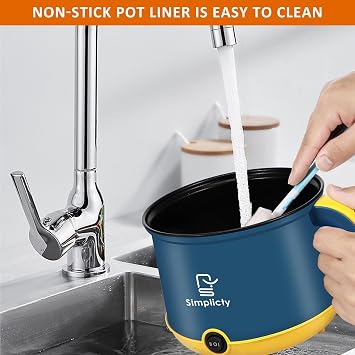 Electric Hot Pot Cooker Multifunctional Portable Non Stick Mini Cooker with Steam Rack 2 Gear Rapid Heating Boil Simmer Dry Protection for Ramen Noodles Soup Home Travel Gifts(Blue Single Layer)