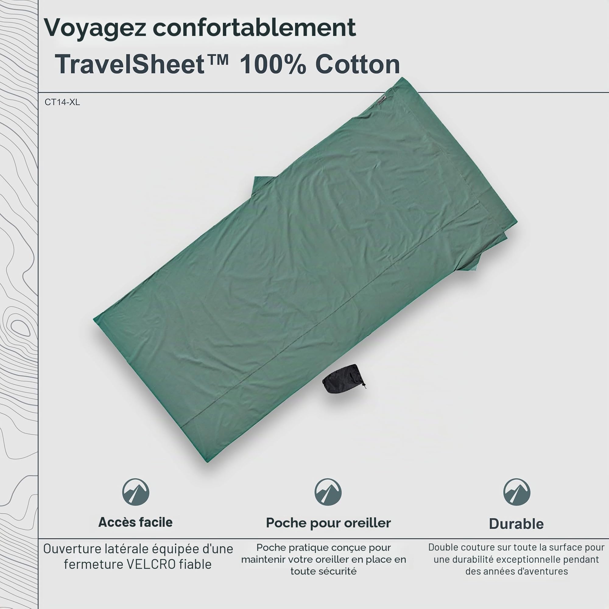 Cocoon Drap de Sac XL 100% Coton uni Bleu CT14-XL rectangulaire