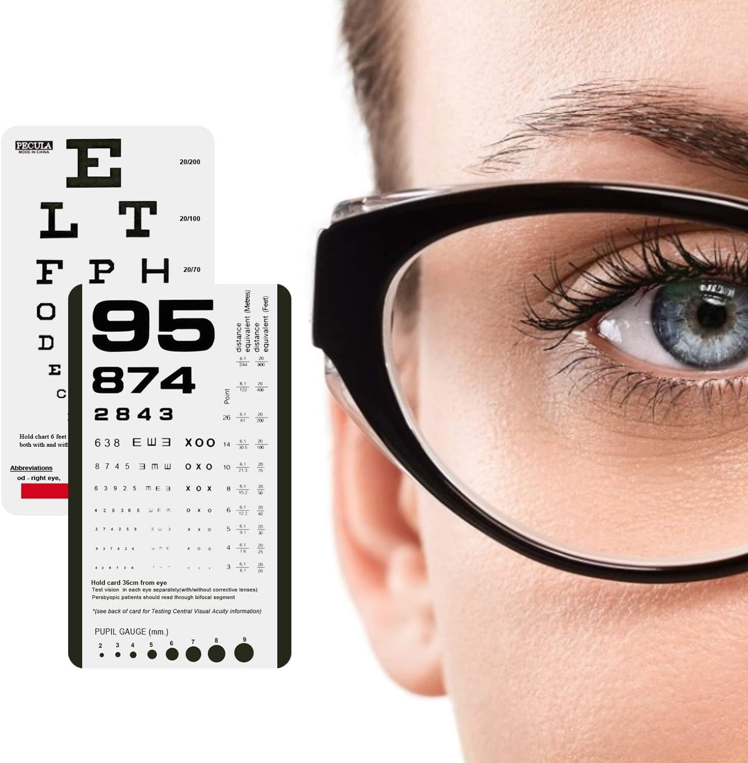 PECULA Eye Chart, Pocket Eye Charts, Snellen and Rosenbaum Pocket Eye Chart for Eye Exams (2 in 1)