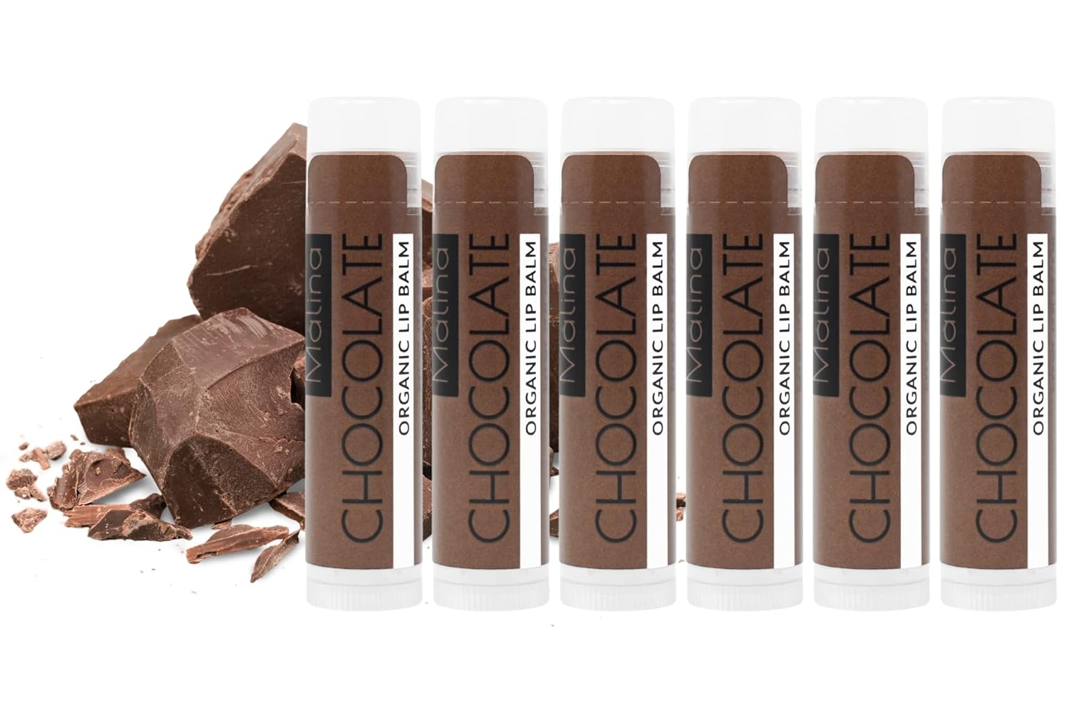 Malina™ Organic Chocolate Lip Balm | Edible Ingredients | All-Natural | No Synthetic Flavor | No preservatives | Cruelty-Free | Gluten-Free | Handmade (Set of 6)