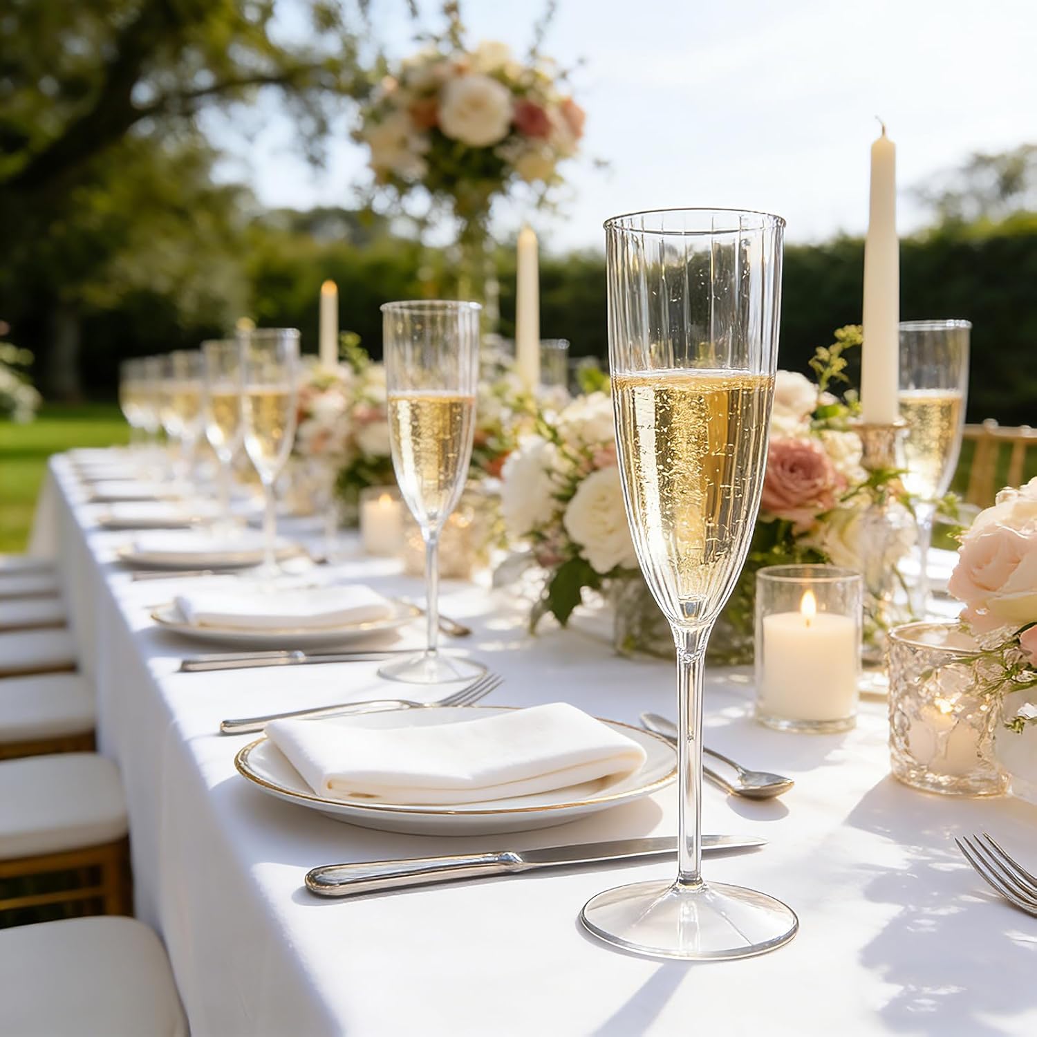 36 PCS Clear Plastic Champagne Flutes, 6 oz Disposable Wine Glasses, Reusable Cocktail Cups Party Supplies for Party Wedding Toasting Birthday Bridal Shower