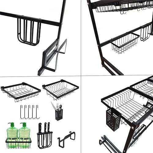 Miniatura 5 de HTTMT - Escurridor de platos sobre el fregadero de acero inoxidable de 2 niveles Estante de cocina PNET-DISHRACK001