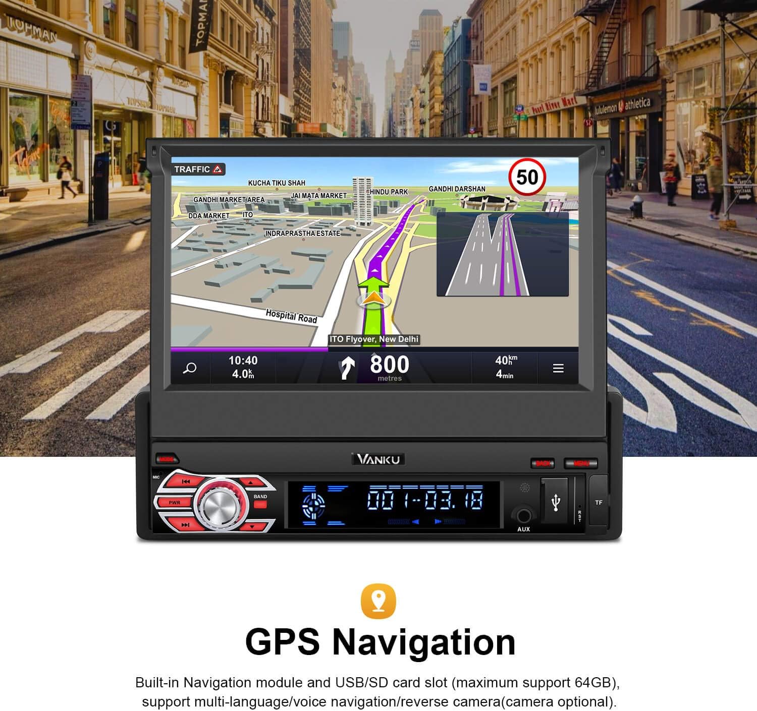 Blасk Frіdау - 50% оƒƒ Vanku Android 10 Single Din Car Stereo with GPS, DSP Amp, WiFi, Support Android Auto, Backup Camera, Mirror Link, SWC, SD/USB, 7 Inch Retractable Touchscreen