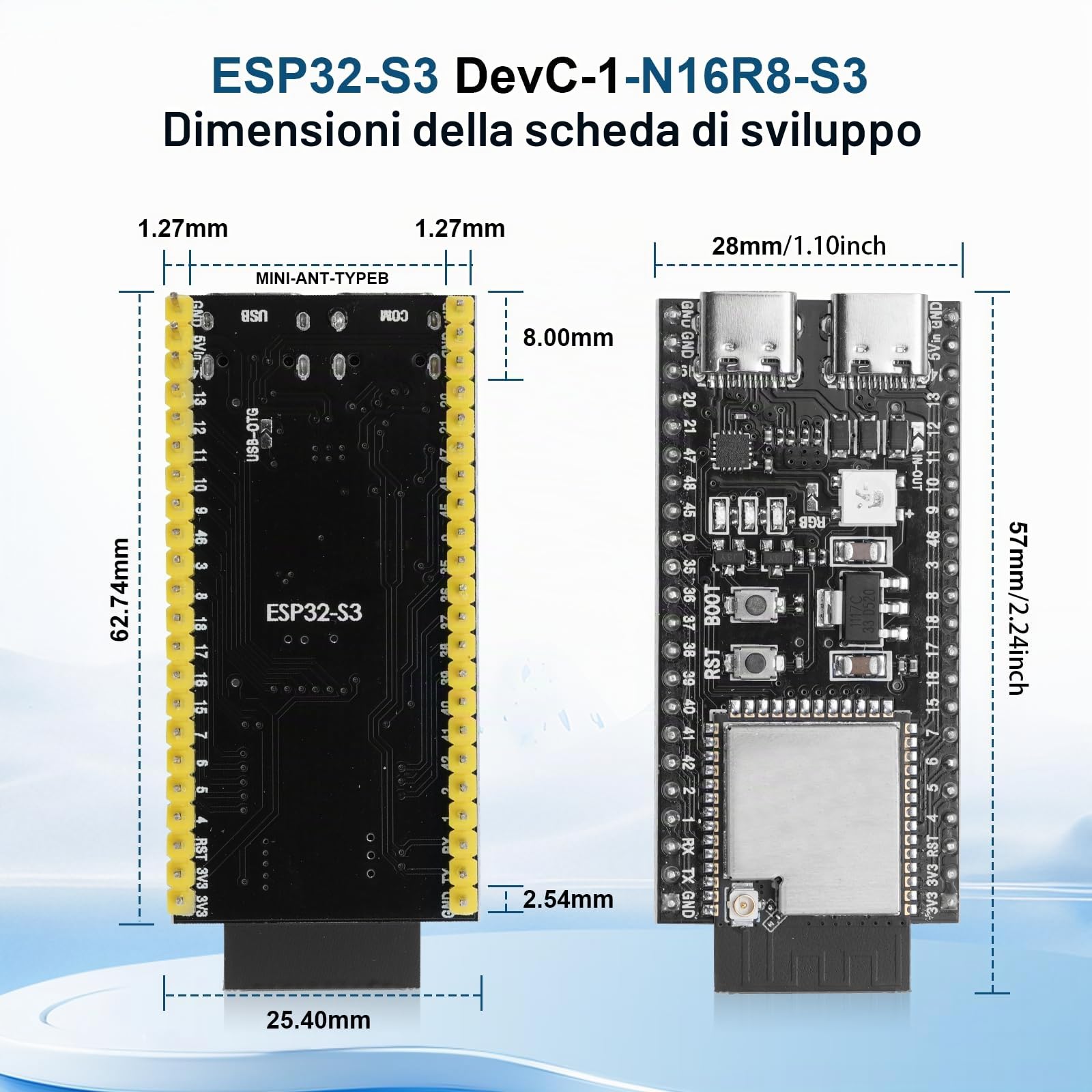 ESP32-S3 DevC-1-N16R8-S3 Scheda di sviluppo con connettore IPEX (Plus 1 antenna) AYWHP Wi-Fi + modulo BLE MCU ESP32-S3 completamente integrato compatibile con Arduino (2 pezzi)