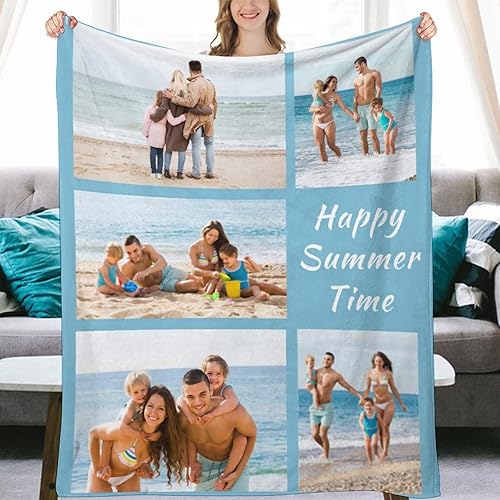 Miniatura 10 de Manta personalizable con logotipo, texto, collage de imágenes, manta personalizada para cumpleaños, boda, para padre, madre, niños, perros, amigos o