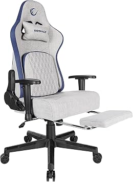 Rampage MC-8663B Typhoon Oyuncu Koltuğu Gri Mavi, Terletmez Kumaş, Yatabilen Sırt, Yükseklik Ayarlı Kol Desteği, Ergonomik Gaming Chair, 120-139 kg Taşıma Kapasitesi, 2 Yıl Garanti Dayanıklı