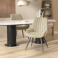 Nalupatio Modern Dining Chairs Set of 2 Khaki: Thick Cushion Upholstered Kitchen Side Chairs with Metal Legs for Ultimate Comfort