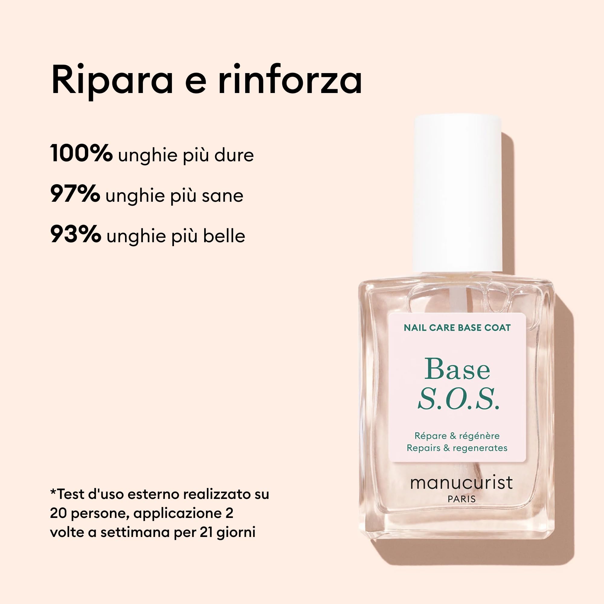 Manucurist - Base S.O.S - Base per Smalto Unghie Danneggiate - Idrata, Rinforza e Rigenera - Arricchita con Vitamine - Smalto Rinforzante Unghie - Made in Francia