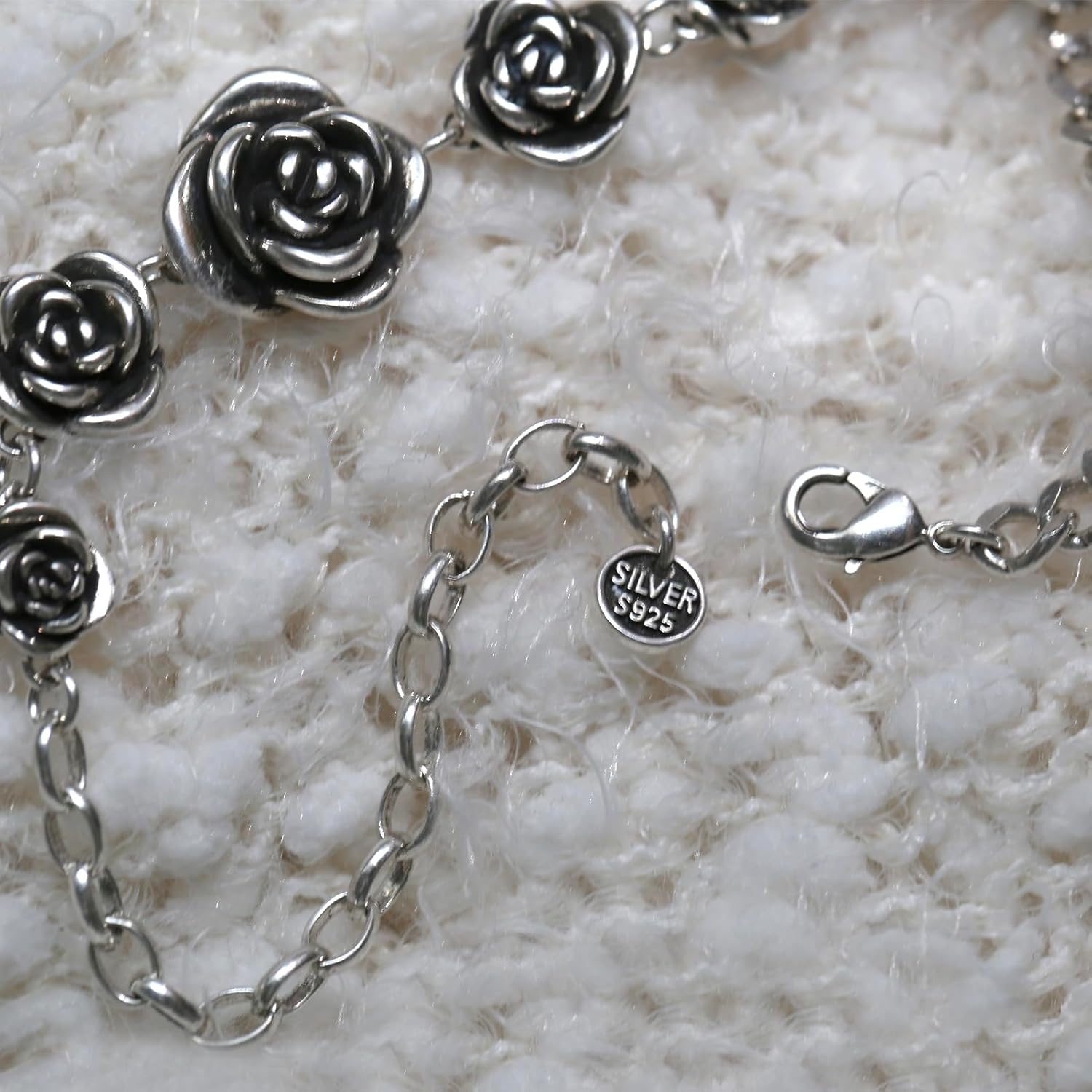 Vintage Rose Flower Link Chain Bracelet Sterling Silver Women Bracelet Stainless Steel Rose Bracelet Jewelry