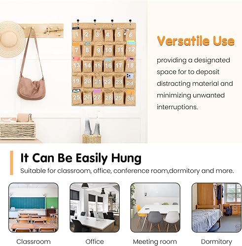 Miniatura 4 de Eamay 30 gráficos de bolsillo numerados para el aula para teléfonos celulares y calculadoras, soporte de pared para puerta, organizador colgante