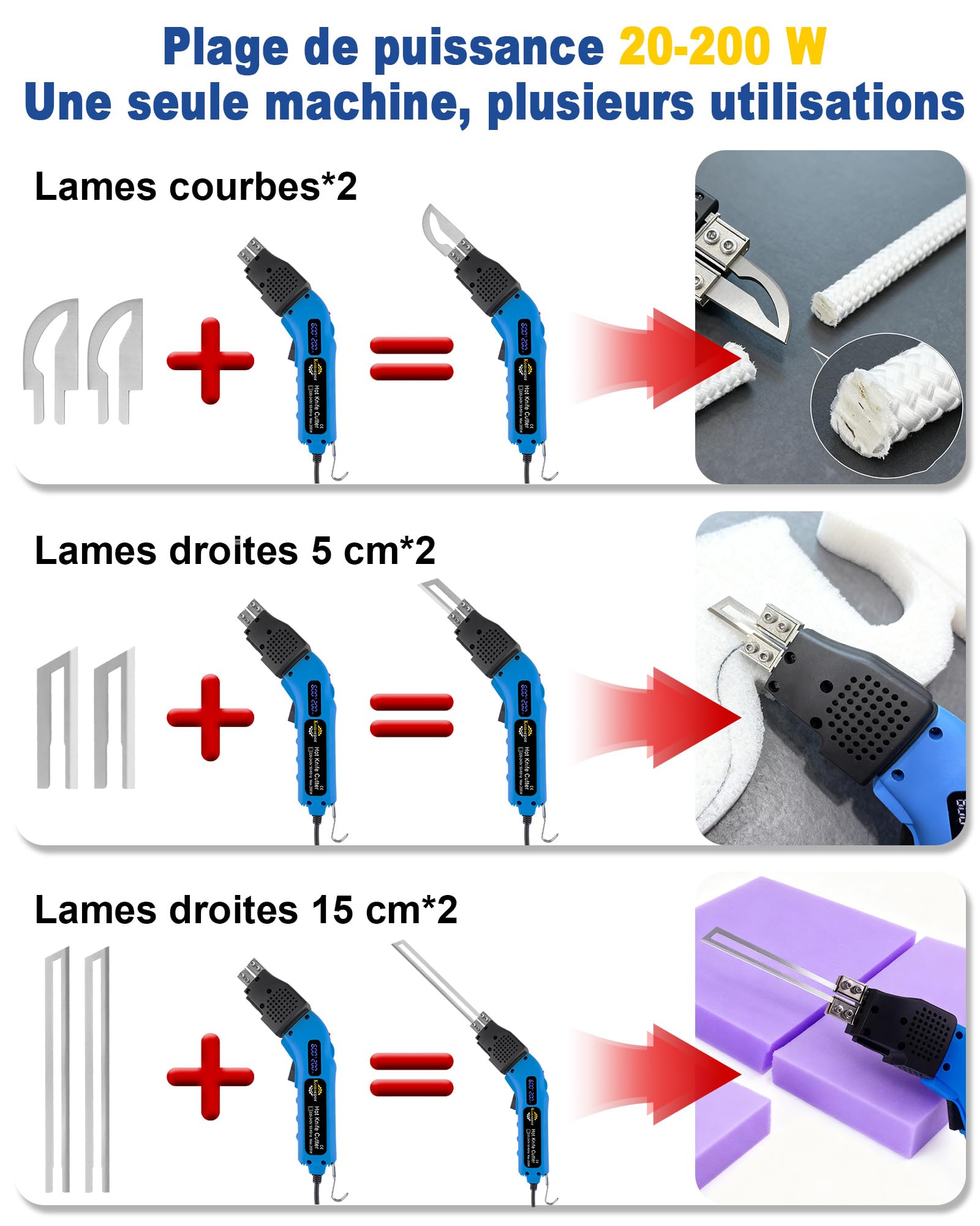 Komsepor 200W Couteau Électrique à Chaud Découpeur de Mousse avec 4 Lames en Nickel-Chrome 0-600℃ 220-240V avec Système de Refroidissement (Affichage de la température + puissance réglable)