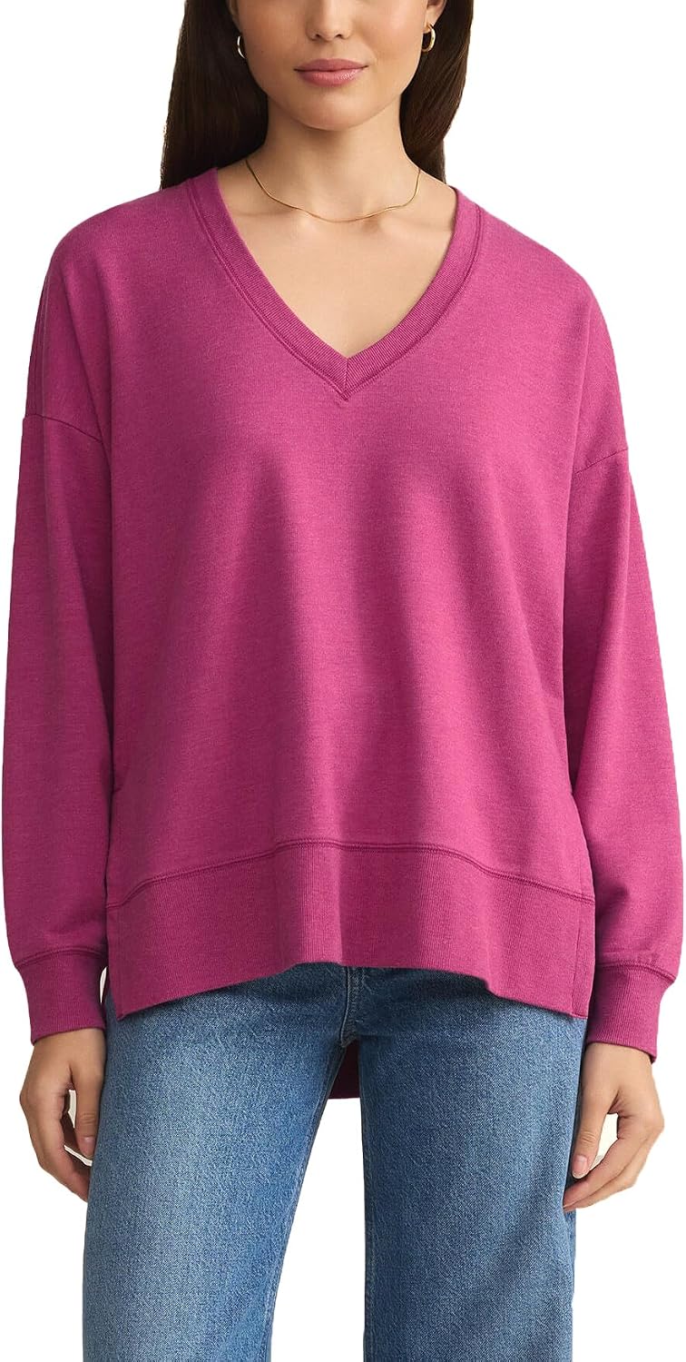 Z SUPPLY Modern Weekender V-Neck in Magenta Size Small