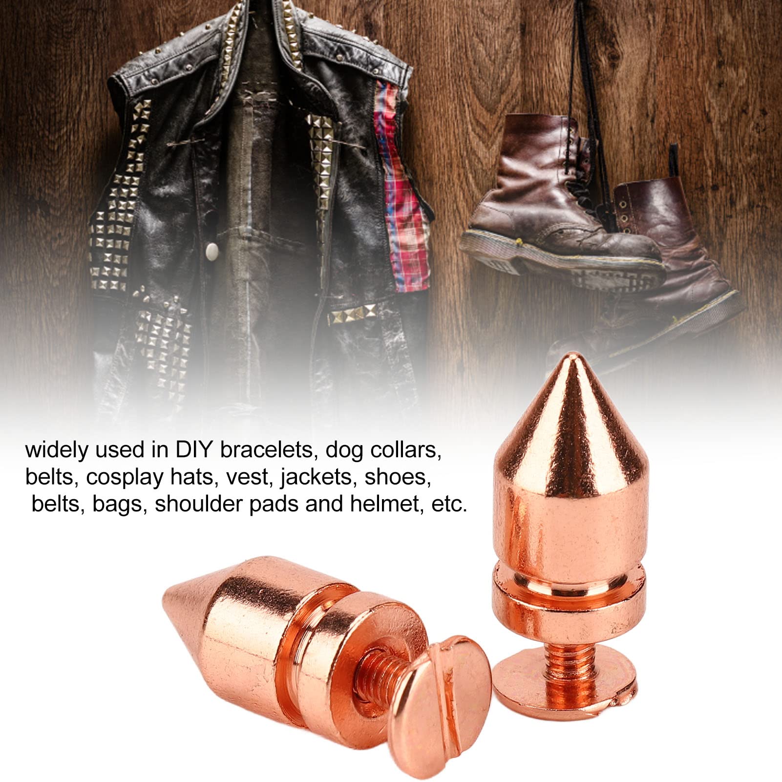 JEOZBM 100 Sets Nieten und Spikes, Kegelförmige Spikes Aus Roségoldenem Metall, Punk-Kleidungsspikes, Schraubnieten, Nieten für DIY-Schuhe, Gürtel, Taschen, Kleidung(8 * 26mm-Roségold)
