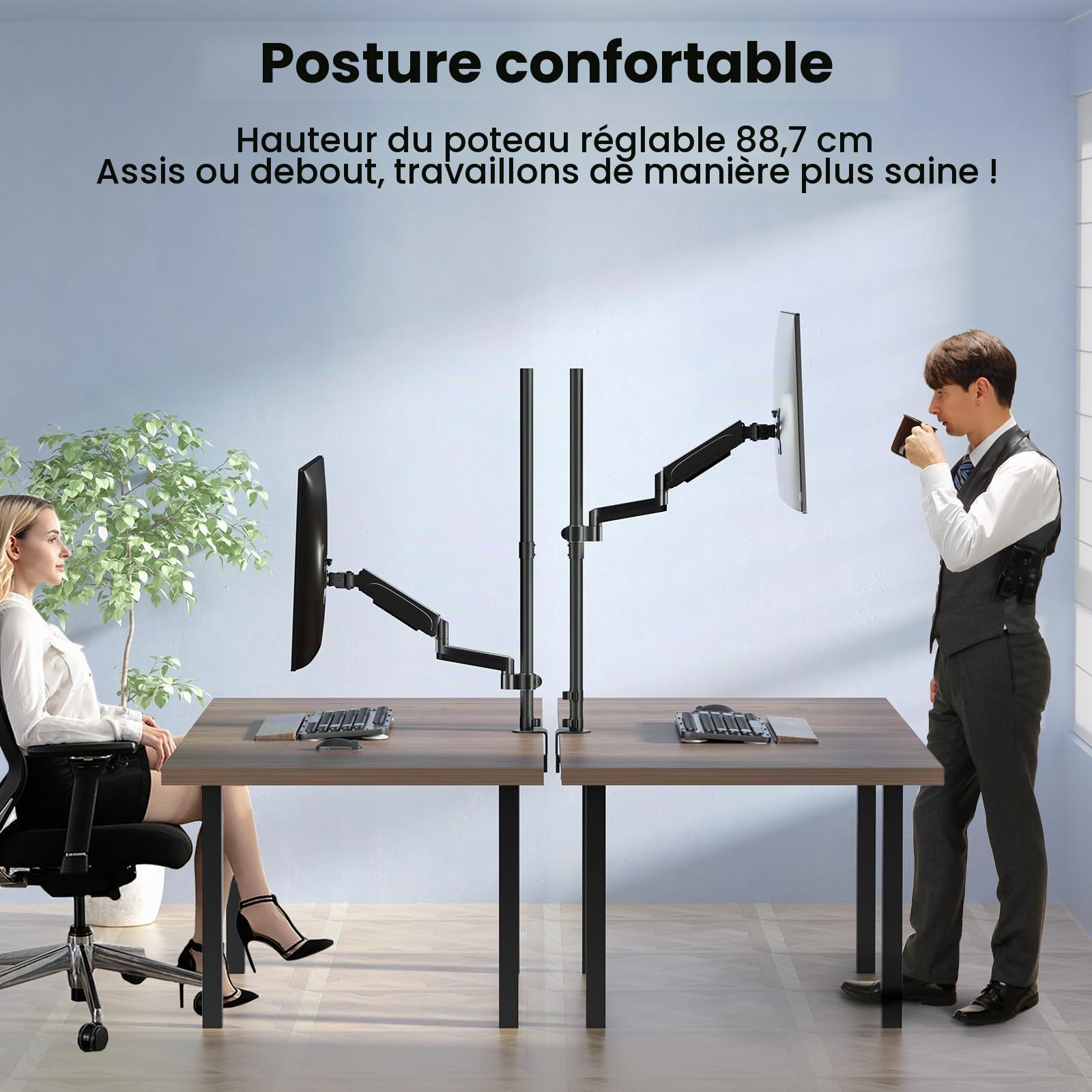 PUTORSEN Support Ecran PC, Bras Ecran pour Écran LCD/LED 17-32 Pouces (88.7cm de Altura Ajustable), Charge maximale 9kg, VESA 75/100