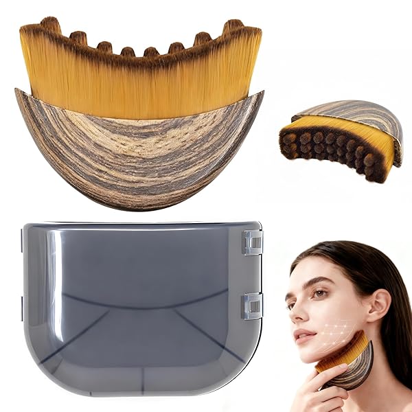 Lymphatic Contour Face Brush, Manual Lymphatic Drainage Massager, Natural Makeup Brushes with Durable Soft Bristles, Hypoallergenic Ergonomic Facial Cleansing Brush for Sculpting