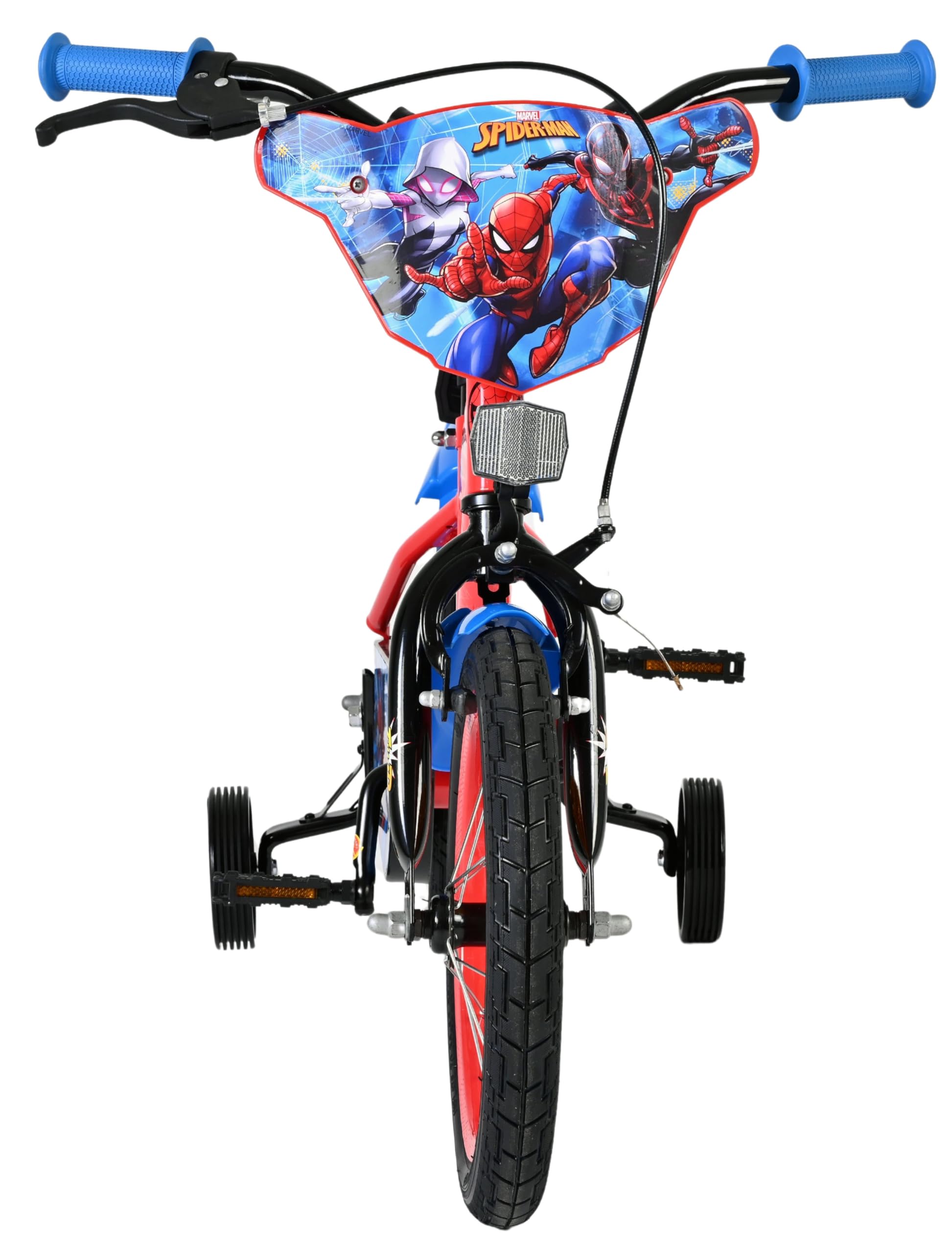 Volare Spider-Man Kinderfahrrad 14 Zoll | 3,5–5 Jahre | Hand- & Rücktrittbremse, Stützräder, Kettenschutz, Reflektoren | Verstellbarer Sattel | Geschenk für Jungen & Mädchen