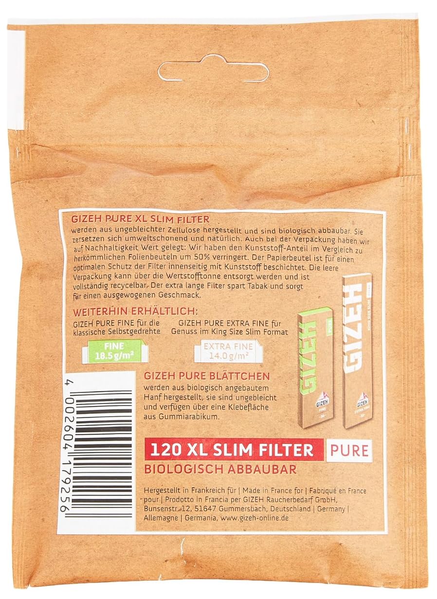 Gizeh Pure XL Slim Filter Ungebleicht Biologisch Abbaubar 6mm 50x 120 (5 Boxen/6000 Filter)