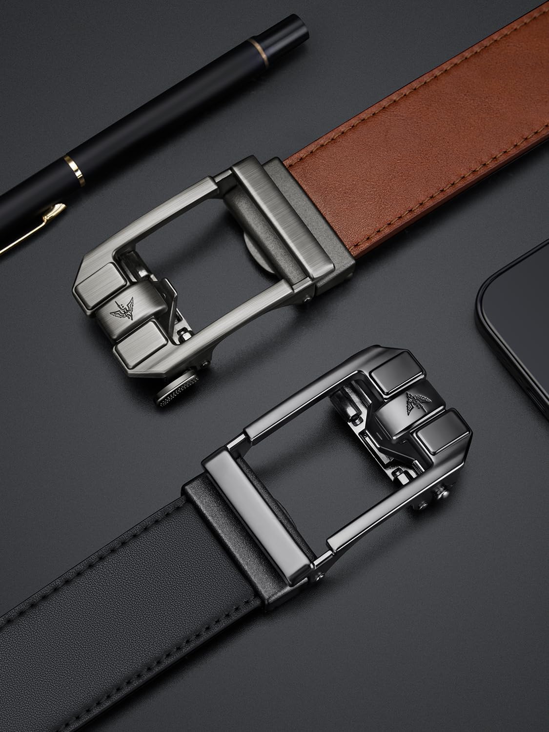 VANNANBA Men's Ratchet Belt Click Leather Belts 1 3/8" with Alloy Buckle for Casual Dress Pants, Cut for Fit - Image 9