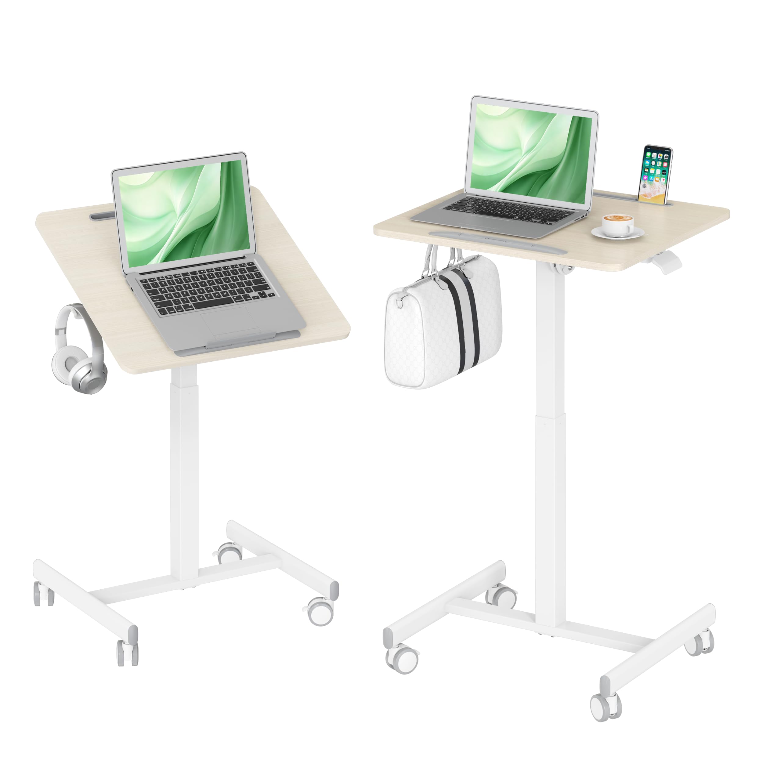 Table d'Appoint Mobile Réglable en Hauteur, Bois Clair