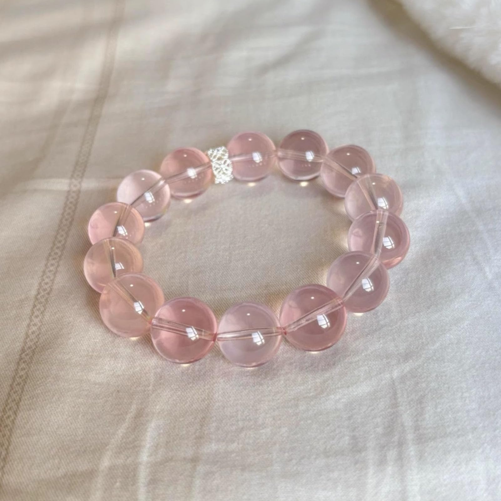Pulsera de Cuarzo Rosa para Mujer, Pulsera elástica de Cristal Rosa Natural para el Amor, Cuidado Personal de la Amistad, Regalo de San Valentín para Ella, Esposa, Novia,10MM