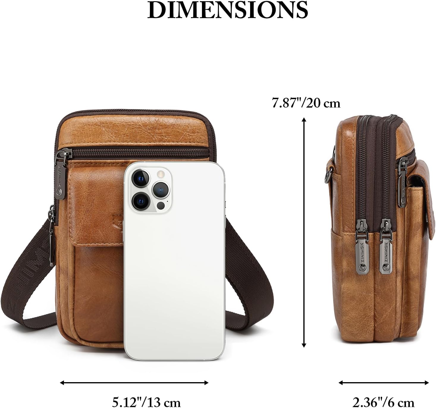 Genuine Leather Cell Phone Holster with Belt Loop Fits for iPhone 16 Pro Max S25 Ultra, Small Crossbody Belt Pouch for Men Women, Mini Messenger Bag with Adjustable and Removable Shoulder Strap - Image 3