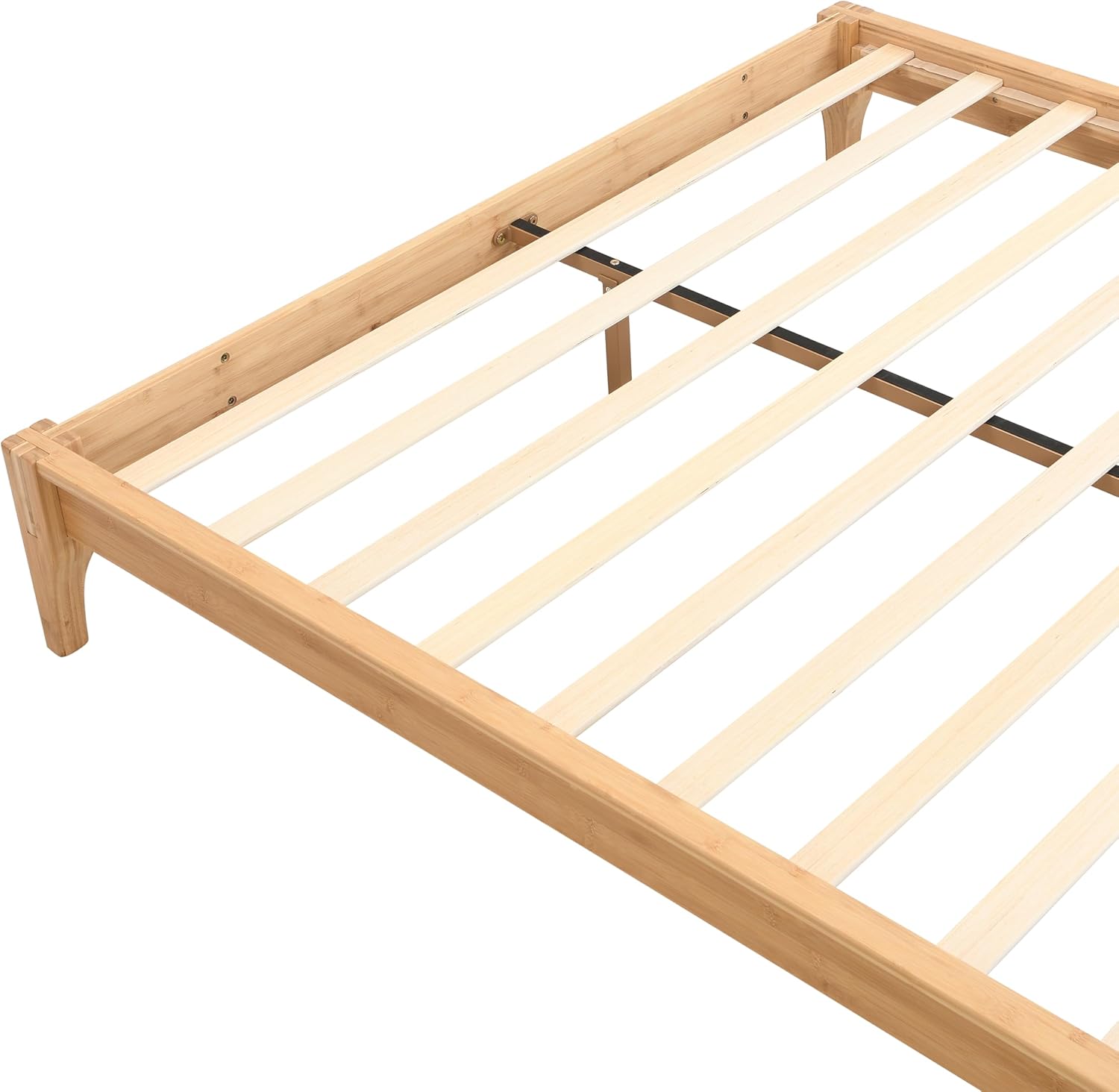 Merax Mid-Century Bamboo Platform Bed, Queen Size Bed Frame with Wood Slat Support, No Box Spring Needed, Easy Tool-Free Assembly, Natural