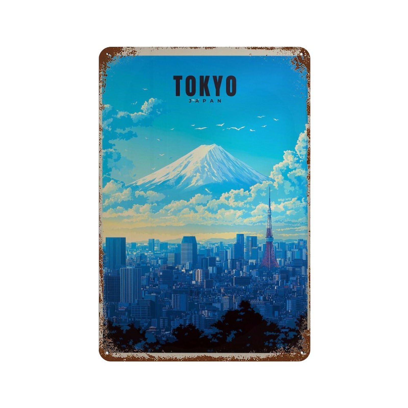 xiaoxiaoshen Tokyo Japan Travel Cityscape Wall Decor Art Metal Tin Poster Modern Home Decor Art Home Bar Shop Decorations Vintage Sign 30x20cm