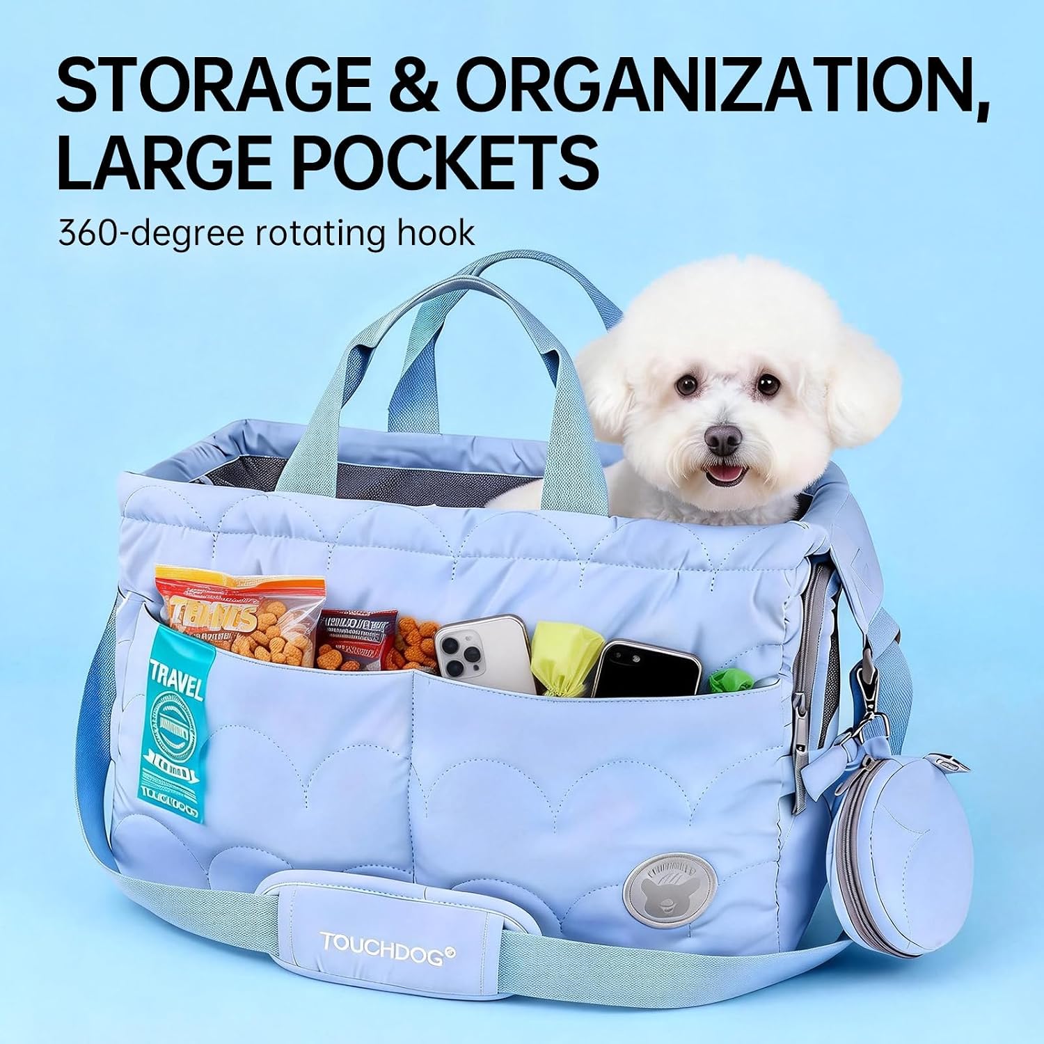 Macaron Cloud Pet Carrier Bag for Small Dogs and Cats, Lightweight Handheld Shoulder Crossbody Puppy Carrier with Storage Pocket, Breathable Expandable Pet Travel Carrier for (Blue)