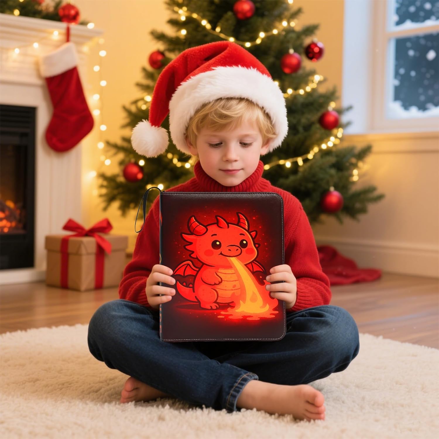 Trading Card Binder 9 Pocket with Zipper, Dragon Design PU Leather Album, Holds 900 Cards, Compatible with Pokemon TCG, MTG & Sports Cards