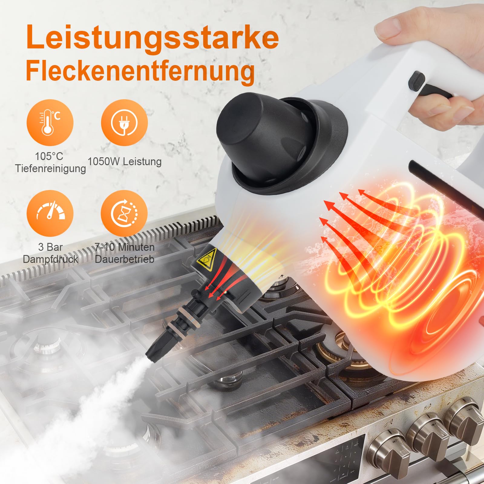 Ibergrif Handdampfreiniger 1050 W, 3 Bar, 12 teiliges Zubehör, 105 Grad