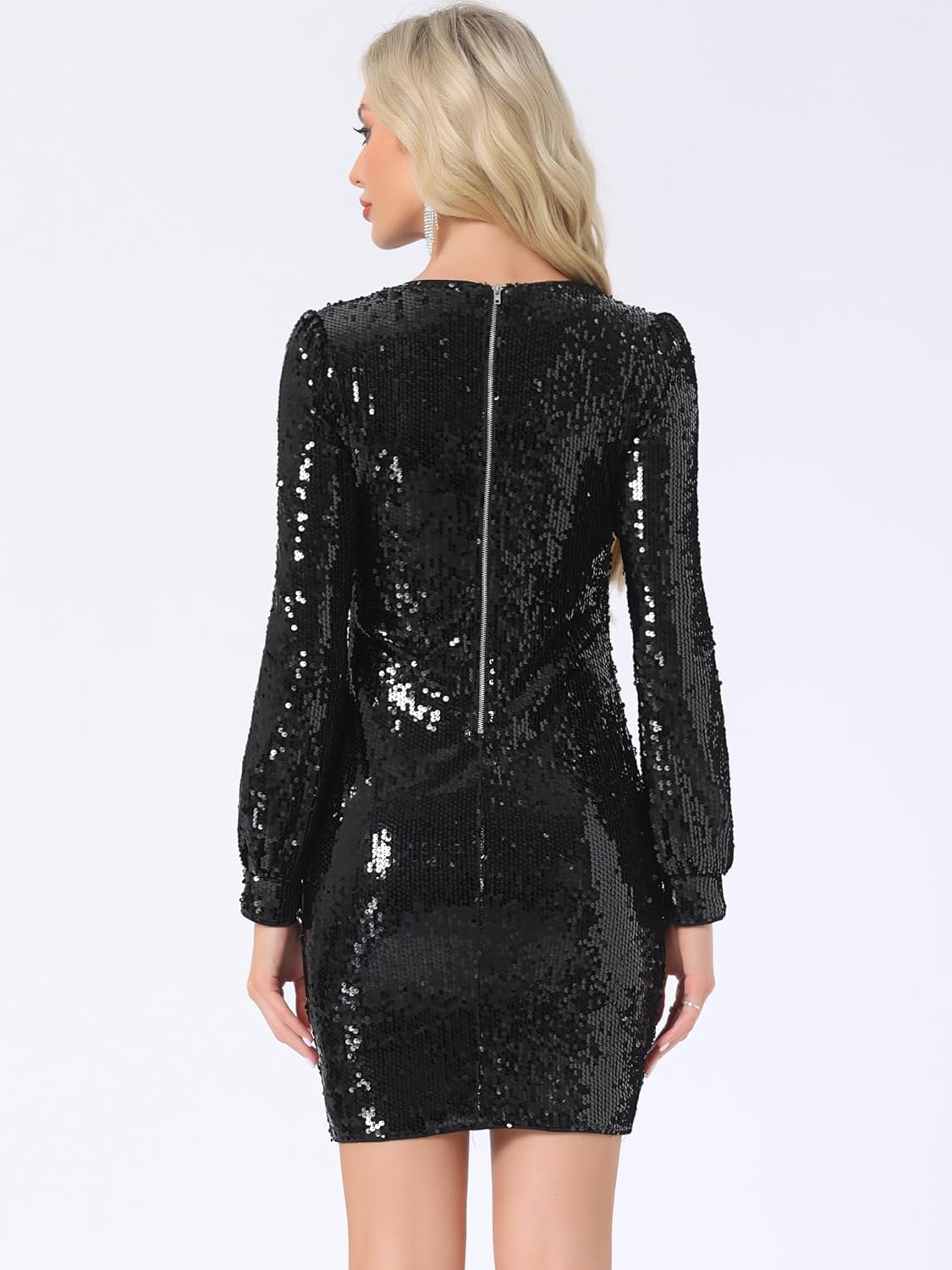 Allegra K Sequin Dress for Women Party Cocktail Lantern Long Sleeve Sparkly Glitter Disco Outfits Bodycon Mini Dresses - Image 4