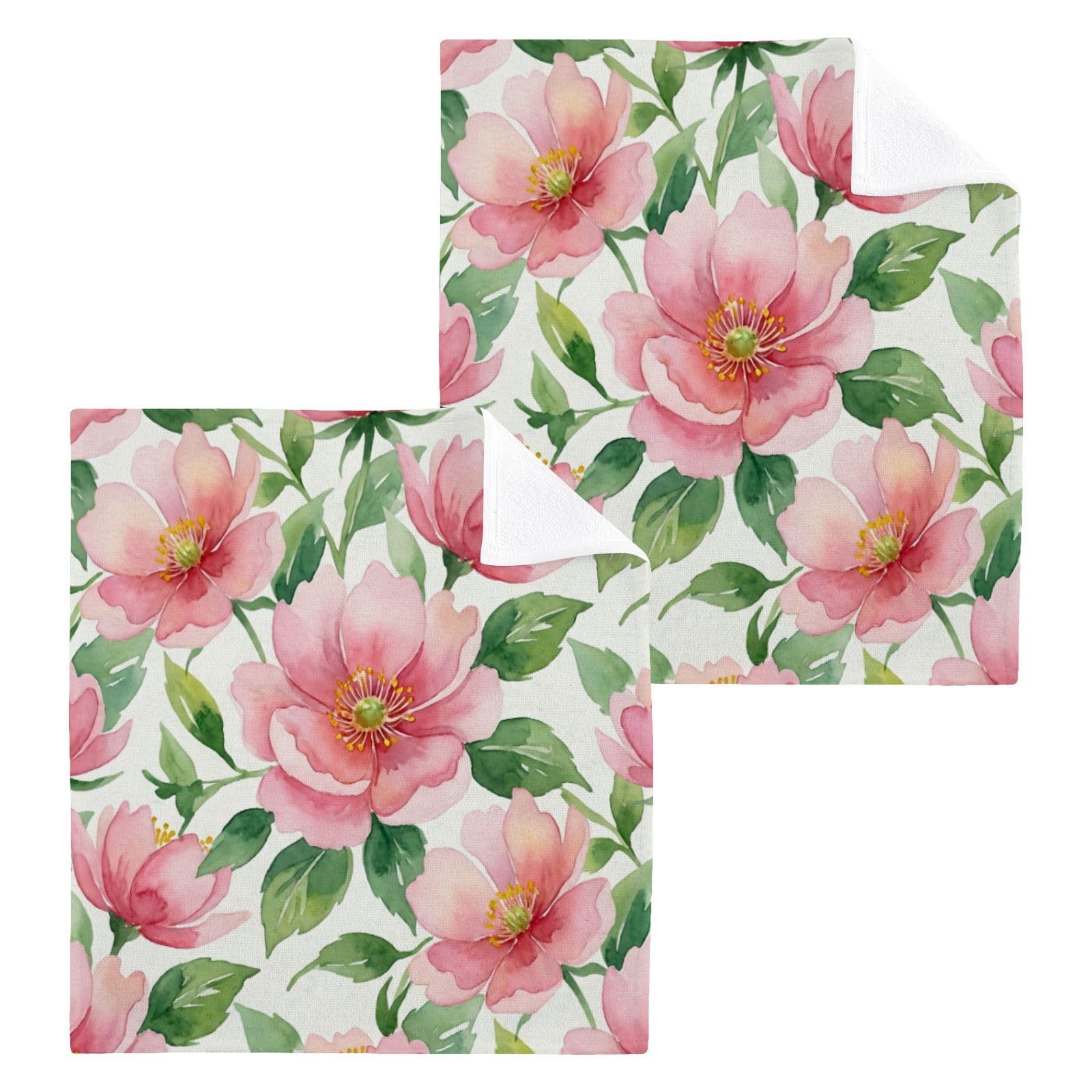 BOESI Peony Pattern 12x12in Cotton Washcloth,Face Towel