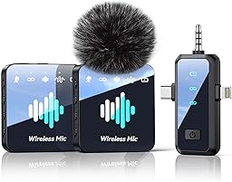 MENERESAS 3-in-1 Microphone for iPhone: Wireless Lavalier Microphone for Camera & Android - Mini Mic - 328ft Transmission & 20H Battery Life - Vlogging with AI Noise Reduction,Liquid Black