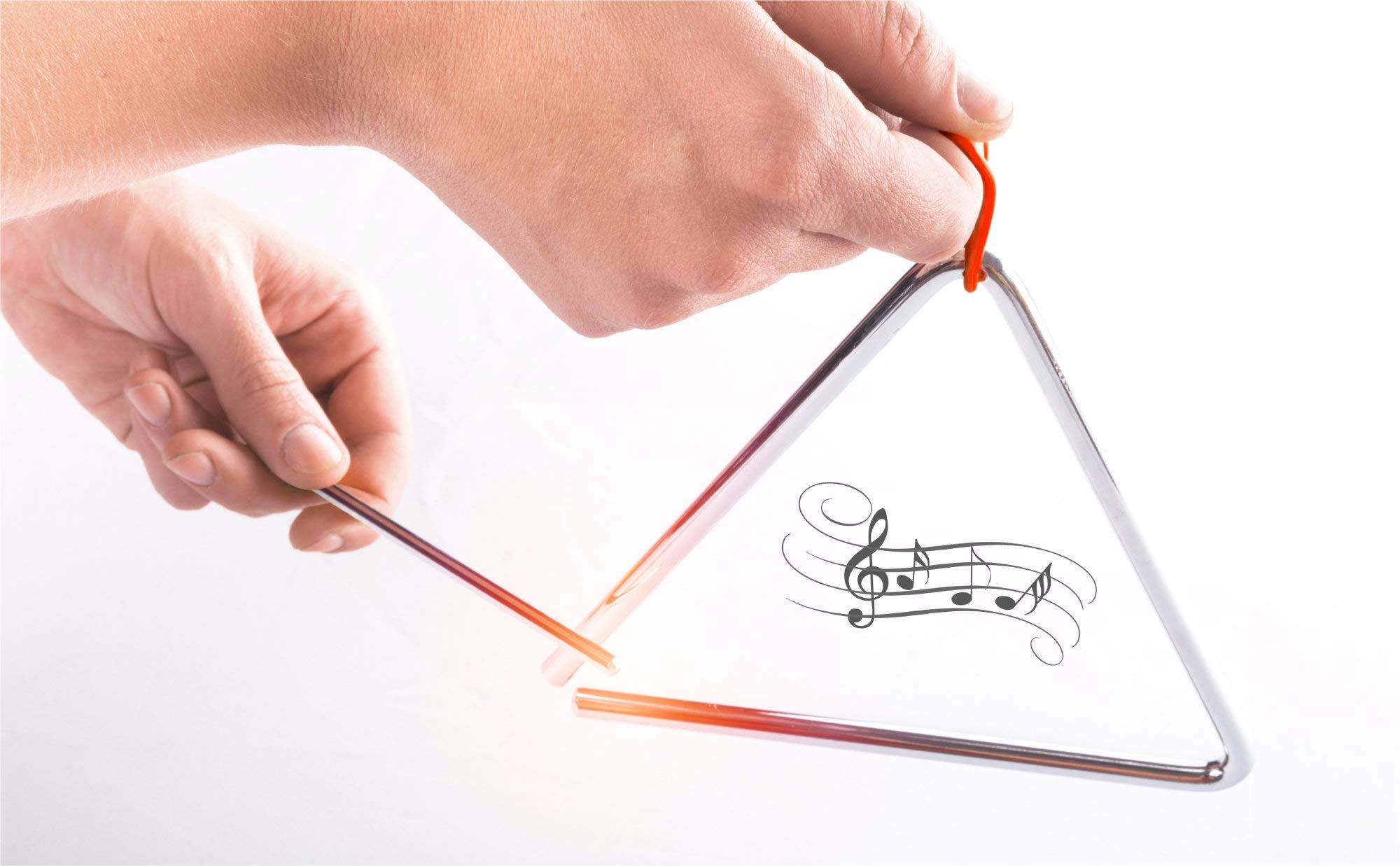 Triangle Classic Cantabile avec Maillet 10 cm Set de 5, Réponse rapide | Matériau: acier rond de 8 mm, Longueur des côtés: 10 cm (4 pouces), Poids: env. 104 g, Cordons rouges solidement fixés
