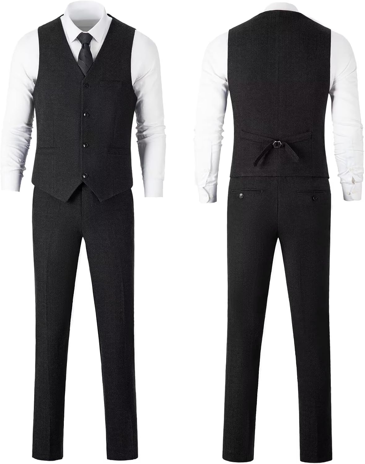 Retro 3 Piece Suit Tweed Herringbone Men's Suits Slim Fit Groom Tuxedos Set Prom Brown Grey Jacket Blazer Vest Pants - Image 7