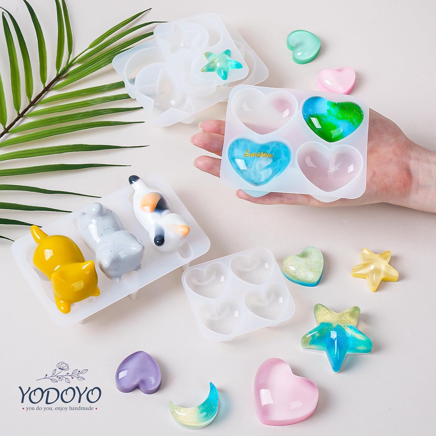 5 Pcs Keychain Resin Molds Kit, Cat Heart Star Moon Silicone Mold