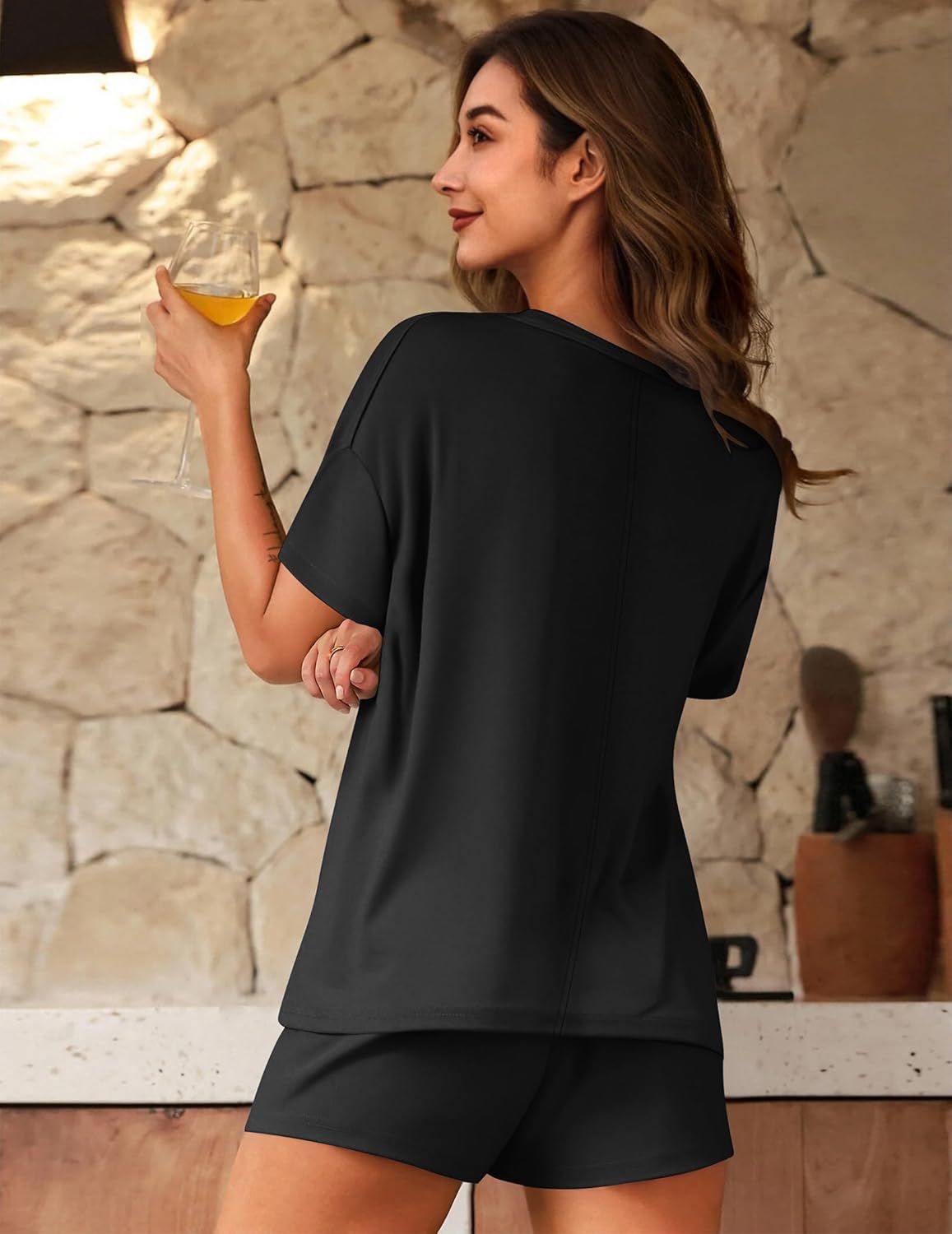 Ekouaer 2 Pack Womens Pajamas Set Summer Printed Pjs Short Sleeve Sleepwear V Neck Pj Shorts Set Loungewear S-XXL - Image 3